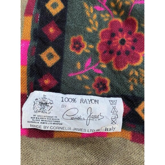 Vintage Cornelia James Rayon Scarf, Made in Italy, 44" x 42", Folk Art Print - Picture 4 of 9